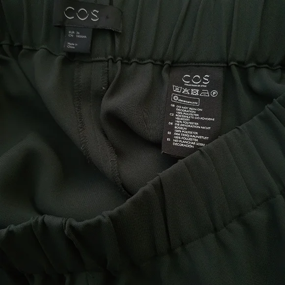 COS Women's Pleated Hem Khaki Green Pants with Pockets Size 12 - Picture 2 of 7